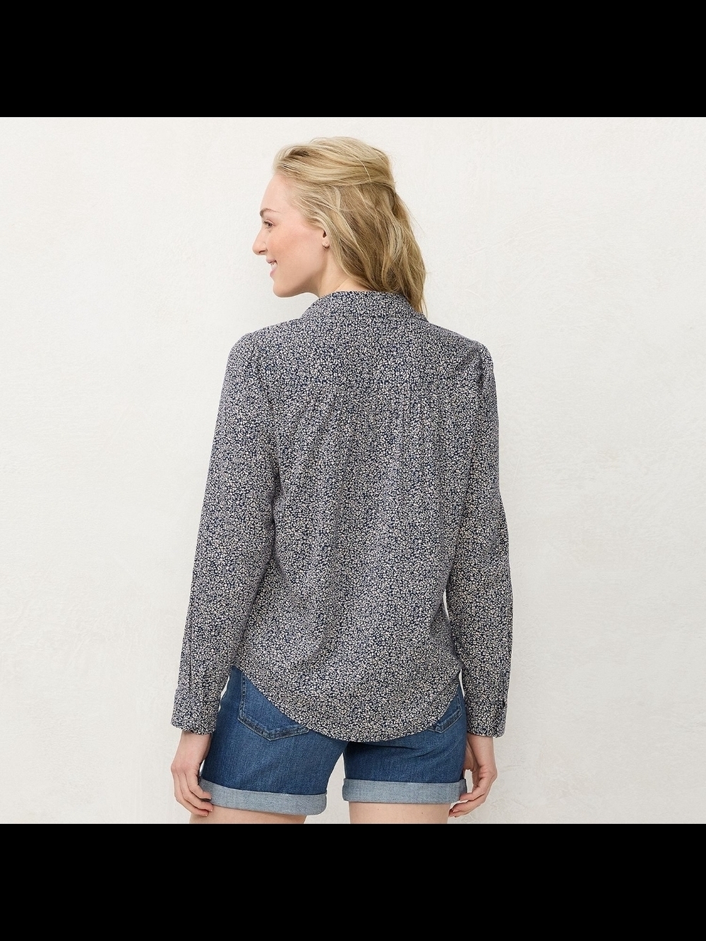 Long-Sleeve Navy Floral Shirt - Women